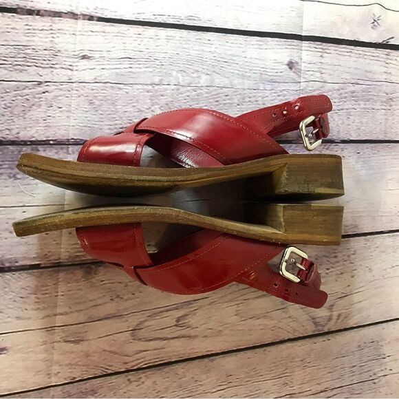 Prada Classic Red Patent Slingback Buckle Sandals Made in Italy Size (39.5) 9.5 - Picture 14 of 16